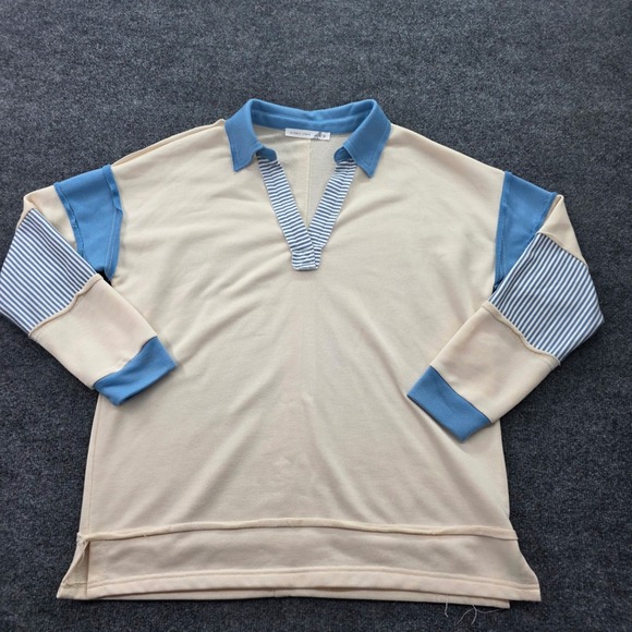 Altar'd State Tops - Altar'd State Polo Sweatshirt  Patchwork‎ Size M Cream Blue Women
